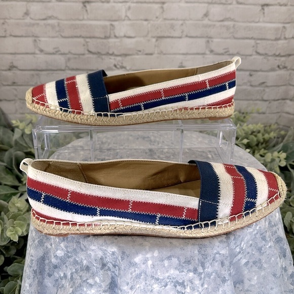 ADRIENNE VITTADINI Red/White/Blue Striped Stitch Espadrille Canvas Flats WMS 9M - Picture 6 of 9